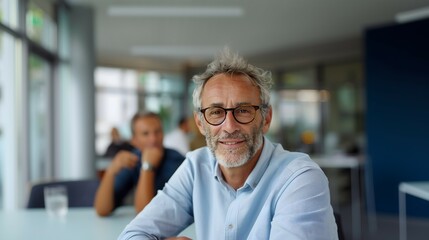 Obraz premium Mature Man in Glasses in a open space offica