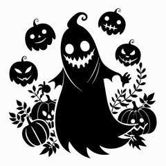 Spooky Ghost  Floral Halloween Pumpkins,halloween vector