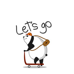 Panda cartoon so cute ride scooter Delivery.Vector and illustration for Shirt.