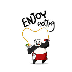 Panda cartoon so cute eat noodles so delicious.enjoy eating.vector and illustration for shirt.