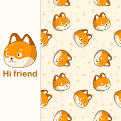 Fox face cartoon so cute. Pattern seamless vector and illustration for kid.