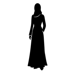 a hijabi Muslim woman standing pose vector silhouette isolated white background (5)
