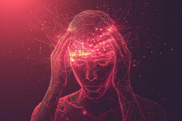Brain diseases problem cause chronic severe headache migraine. Male adult look tired and stressed