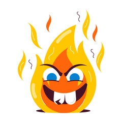 A comic style mascot of fire emoji with funny expression 

