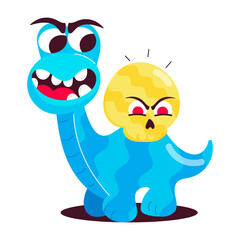 Sacred dinosaur with creepy skull on its back, flat cartoon style 

