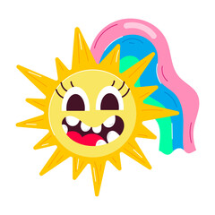 A comic style sticker of morning rainbow with sun

