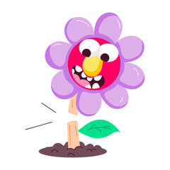 A comic style sticker of plucked flower with shocking expression 

