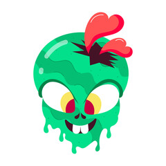 Graffiti art of melting alien face with hearts on head 

