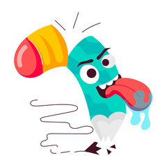 Cute pencil with tongue out emoji face, flat graffiti sticker

