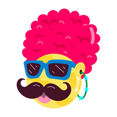A comic style cartoon of moustaches emoji wearing cool glasses  

