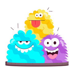 Cute monster characters with funny expressions, flat cartoon style 


