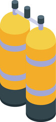 Yellow diving cylinders connected with a tube, isometric icon