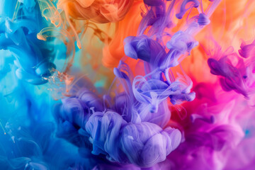 Fototapeta premium A stunning explosion of red, blue, and pink paint creating a mesmerizing, colorful display with swirling patterns and dynamic movement.