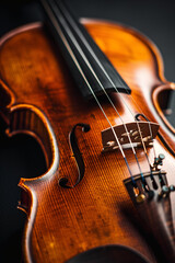 Fototapeta premium Close view of a violin strings and bridge