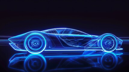 Futuristic Technology Electric Supercar Glowing Neon Outline Digital Art Concept, concept car, technology design