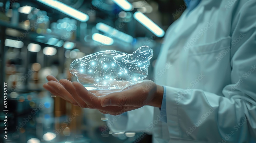 Poster closeup of man's hand doing innovation in a lab with an aluminium tin in his hand. generative ai.
