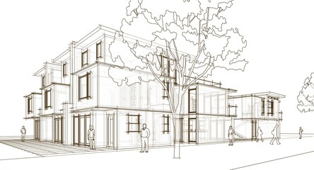 modern cottage town 3D illustration	
