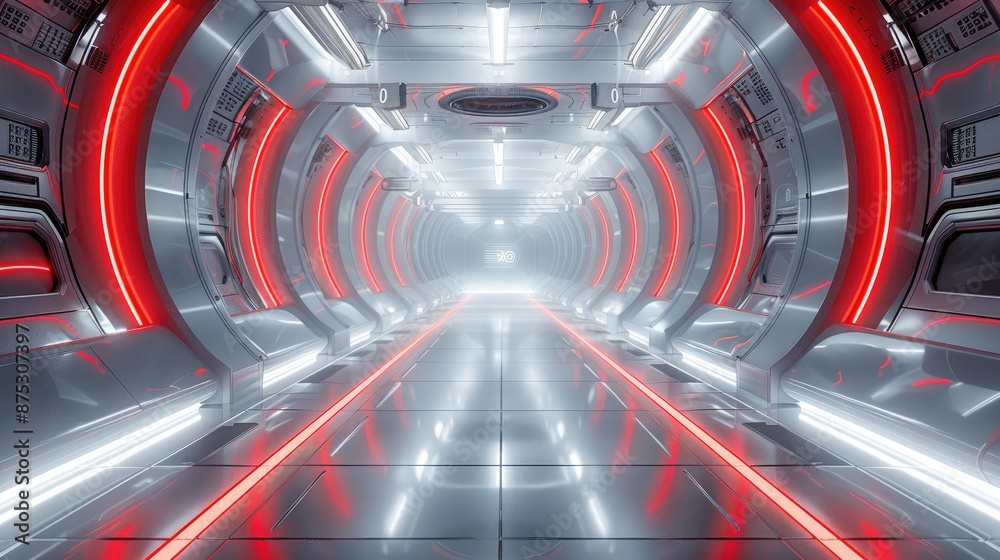 Fototapete inside the futuristic ruby space, minimalist, silver-grey translucent color scheme with a touch of r