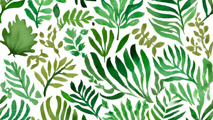 Vibrant Greenery: Seamless Watercolor Tropical Leaf Pattern