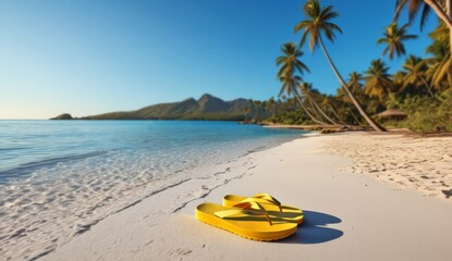 Obraz premium Yellow flip-flops on the beach