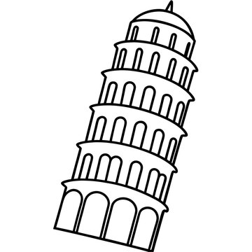 recommend clip art: leaning tower outline coloring book page line art illustration digital drawing
