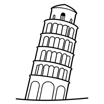 recommend clip art: leaning tower outline coloring book page line art illustration digital drawing