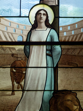 Blandine of Lyon, Saint and martyr delivered to the beasts. Blandine de Lyon, Sainte et martyre livr&eacute;e au b&ecirc;tes. 