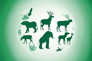 Obraz premium Celebrate World Animal Day 2024 World Wildlife Day with the animals WorldAnimalDay AnimalIcons Green