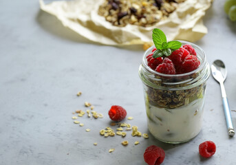 healthy eating granola yogurt and berries for breakfast