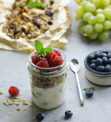 healthy eating granola yogurt and berries for breakfast