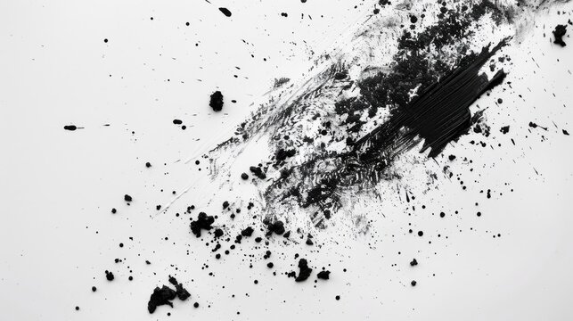 Black eraser residue on white surface viewed from above