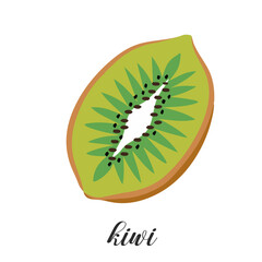 Illustration of half kiwi fruit isolated on white background. Summer tropical fruit.