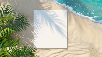 mockup of a blank poster sign on a beach