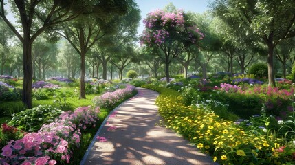 Fototapeta premium Taking a leisurely stroll through a 3D garden AI generated illustration