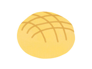 おいしそうな手描きの水彩風のシンプルなメロンパンのイラスト