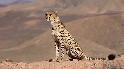 A cheetah in arid mountain ranges 