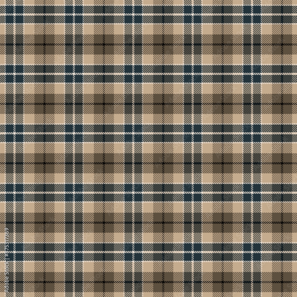 Sticker plaid with twill weave repeat pattern in brown and dark blue.gingham seamless pattern.checkered tart