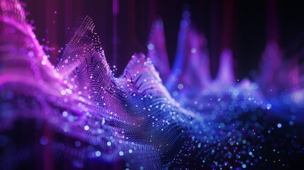 purple and blue particles as sound wave, abstract background