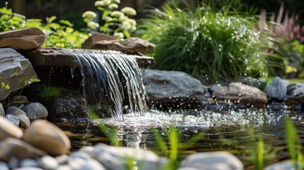 Fototapeta premium Tranquil water feature AI generated illustration