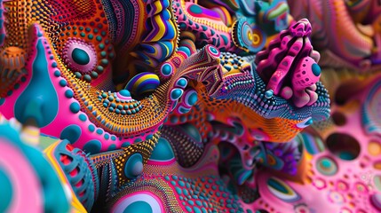 Fototapeta premium Trippy patterns and vibrant colors in a 3D abstract representation of family AI generated illustration