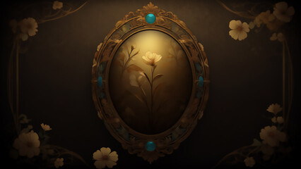 花とレトロな額　AI画像　ジェネレーティブAI