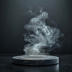 The product showcase on black background, classic charm, vintage abstract white smoke texture, elegant and timeless, sophisticated and detailed display