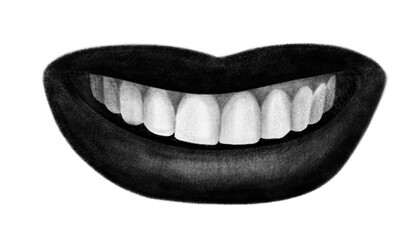 Mouth, lips, smile, emotions, chalk tattoo illustration isolated on white background