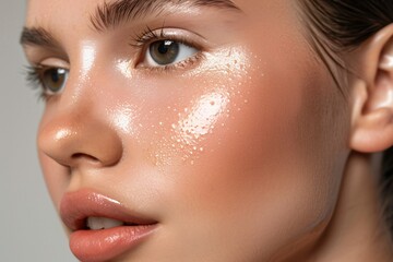 Fototapeta premium Close up of youthful skin treated with a botanical serum the even tone and glow illustrating the effects of the nutrient packed formula