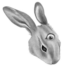 Hare with 3 eyes, third eye surreal psychedelic chalk tattoo illustration