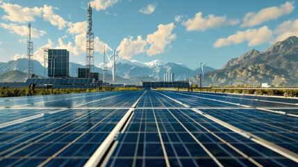 A field of solar panels renewable electricity