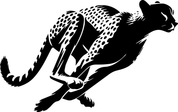 Silhouette of a cheetah in full sprint, showcasing the speed and grace of the fastest land animal in a dynamic pose.