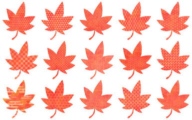 和柄の入ったモミジのイラストセット