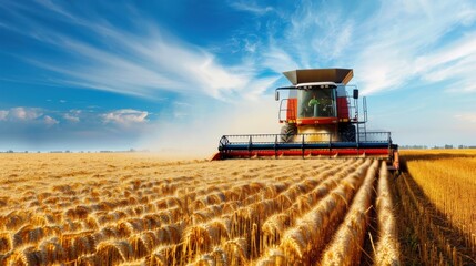 Fototapeta premium A tractor driving on field for harvest