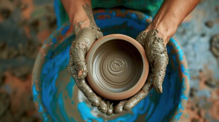 A man is making a pottery piece with his hands